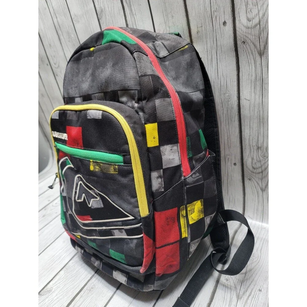 Quiksilver Backpack DNA Rasta Colorful Block Book Bag Surf Beach Backpack Rare
